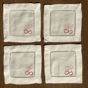 Set of 4 Linen Hand Embroidered Napkins